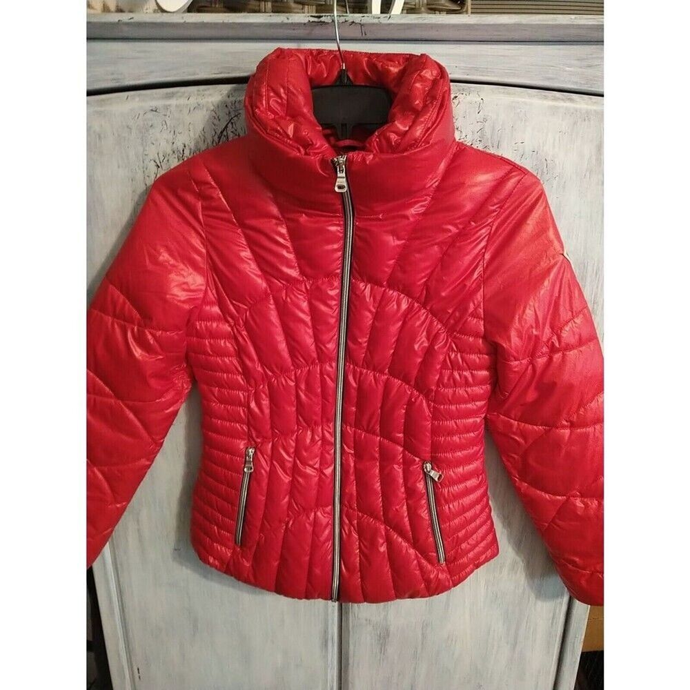 Guess Size Red Long Sleeve Puffer Small Jacket